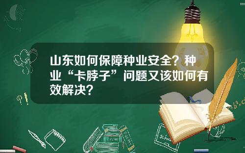 山东如何保障种业安全？种业“卡脖子”问题又该如何有效解决？