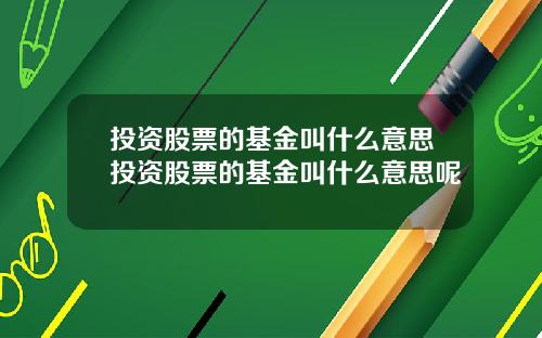 投资股票的基金叫什么意思投资股票的基金叫什么意思呢