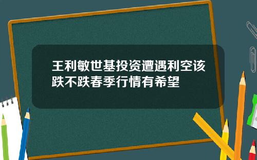 王利敏世基投资遭遇利空该跌不跌春季行情有希望