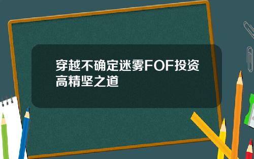 穿越不确定迷雾FOF投资高精坚之道