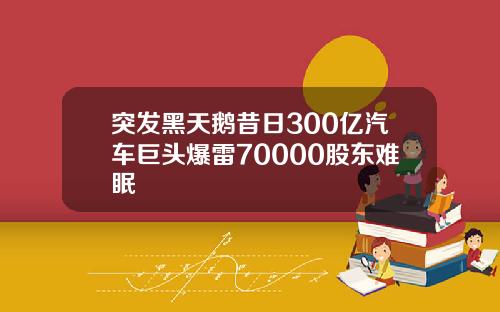 突发黑天鹅昔日300亿汽车巨头爆雷70000股东难眠