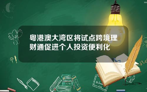 粤港澳大湾区将试点跨境理财通促进个人投资便利化