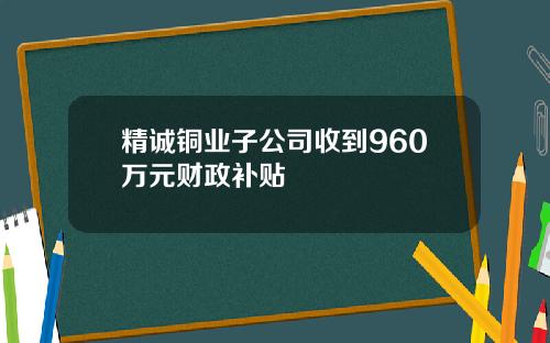 精诚铜业子公司收到960万元财政补贴