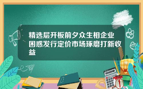 精选层开板前夕众生相企业困惑发行定价市场琢磨打新收益