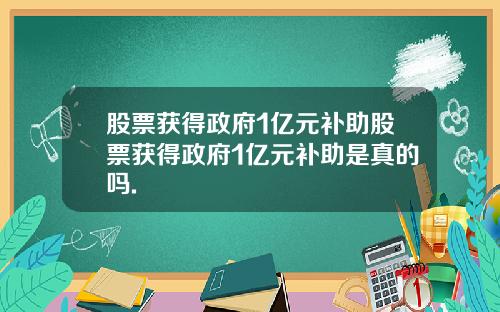 股票获得政府1亿元补助股票获得政府1亿元补助是真的吗.