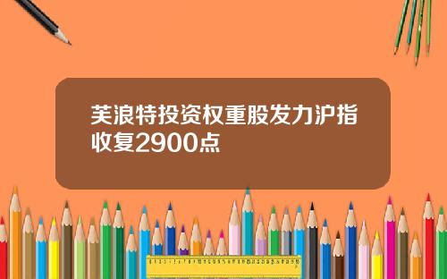 芙浪特投资权重股发力沪指收复2900点