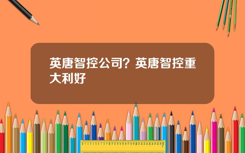 英唐智控公司？英唐智控重大利好