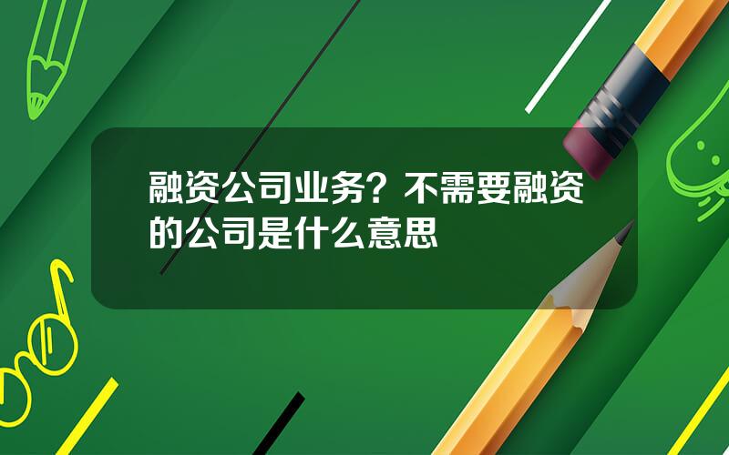 融资公司业务？不需要融资的公司是什么意思